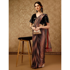 Brown Ombre Printed Lycra Ready To Wear Saree