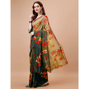 green-brown-floral-printed-vichitra-silk-saree