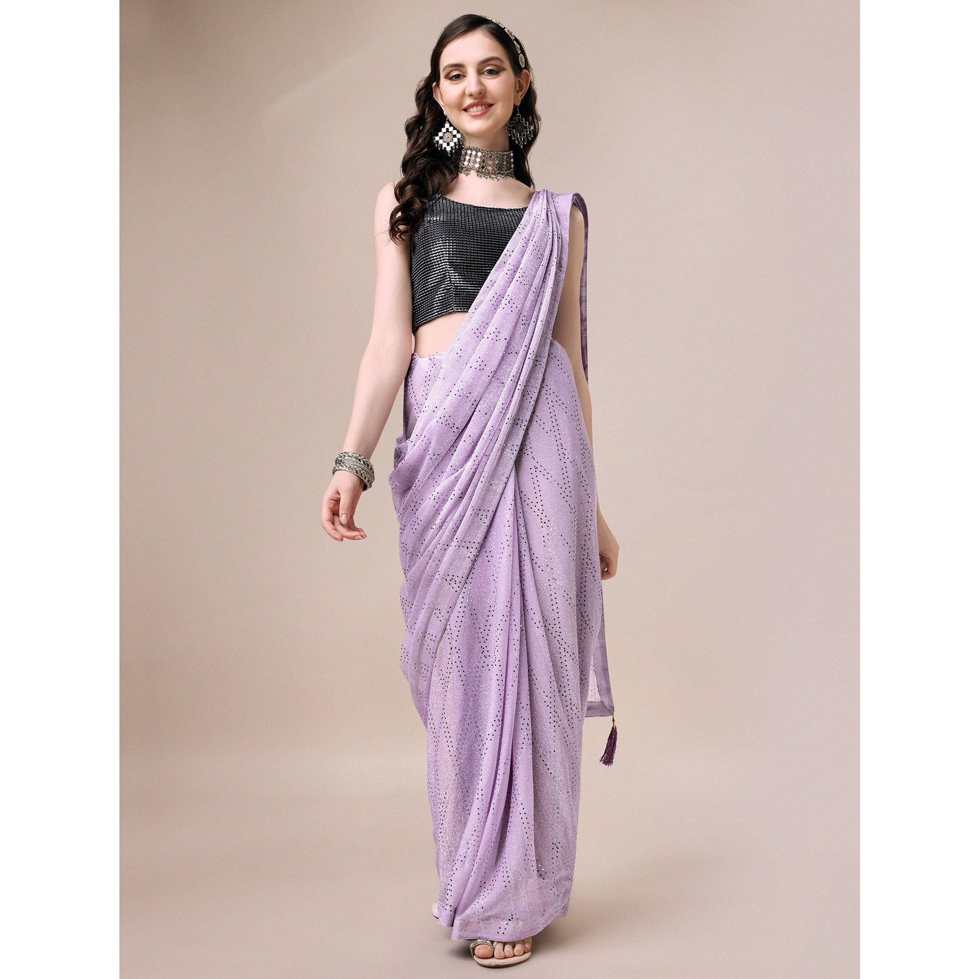 Light Purple Foil Printed Rayon Saree