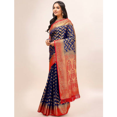 Blue Woven Dola Silk Saree With Tassels