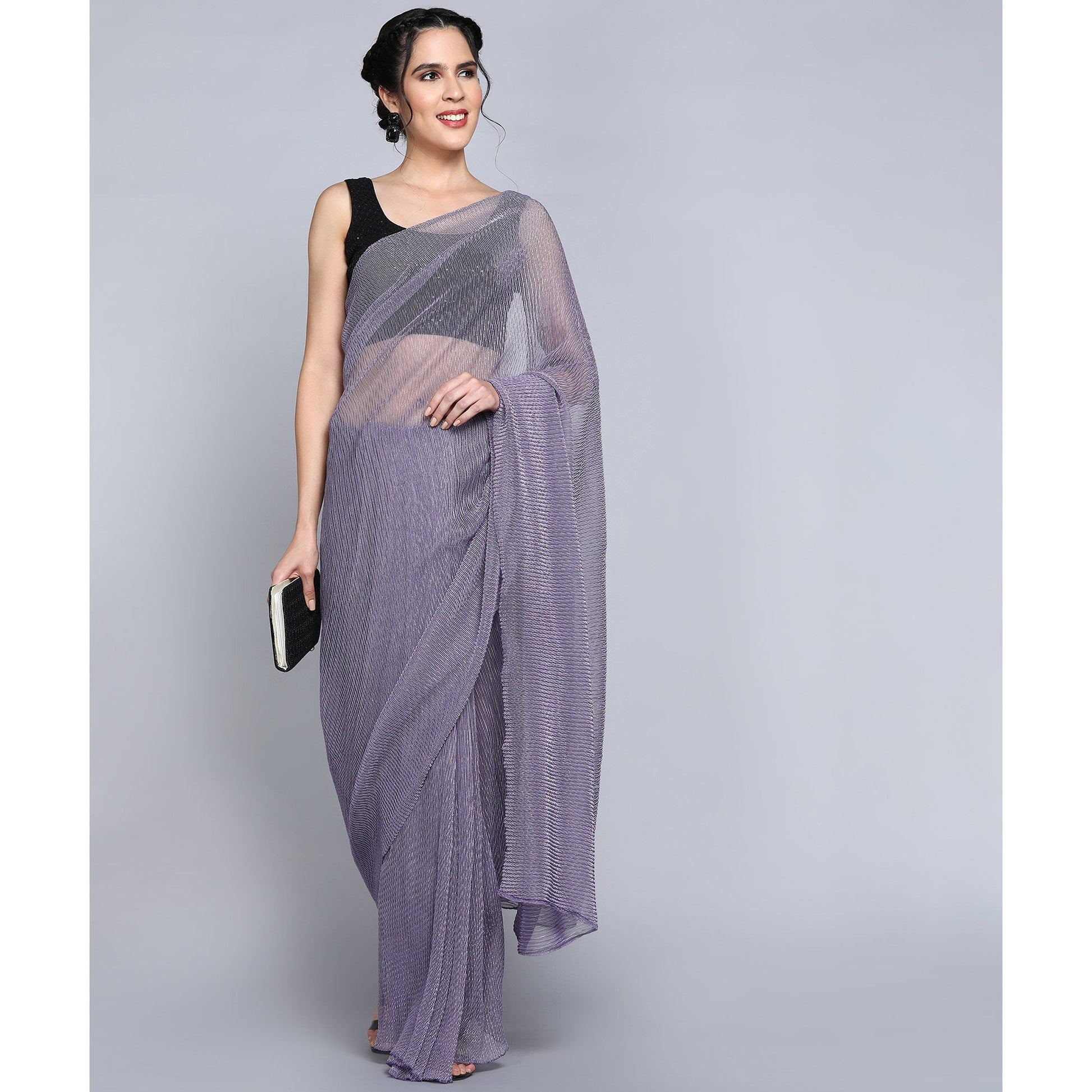 Lavender Solid Lycra Crush Saree