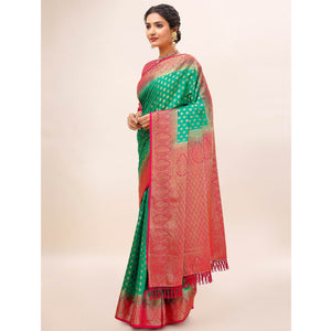 green-woven-dola-silk-saree-with-tassels