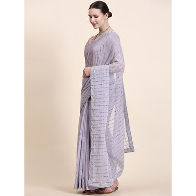 Lavender Tikali Work Lycra Saree