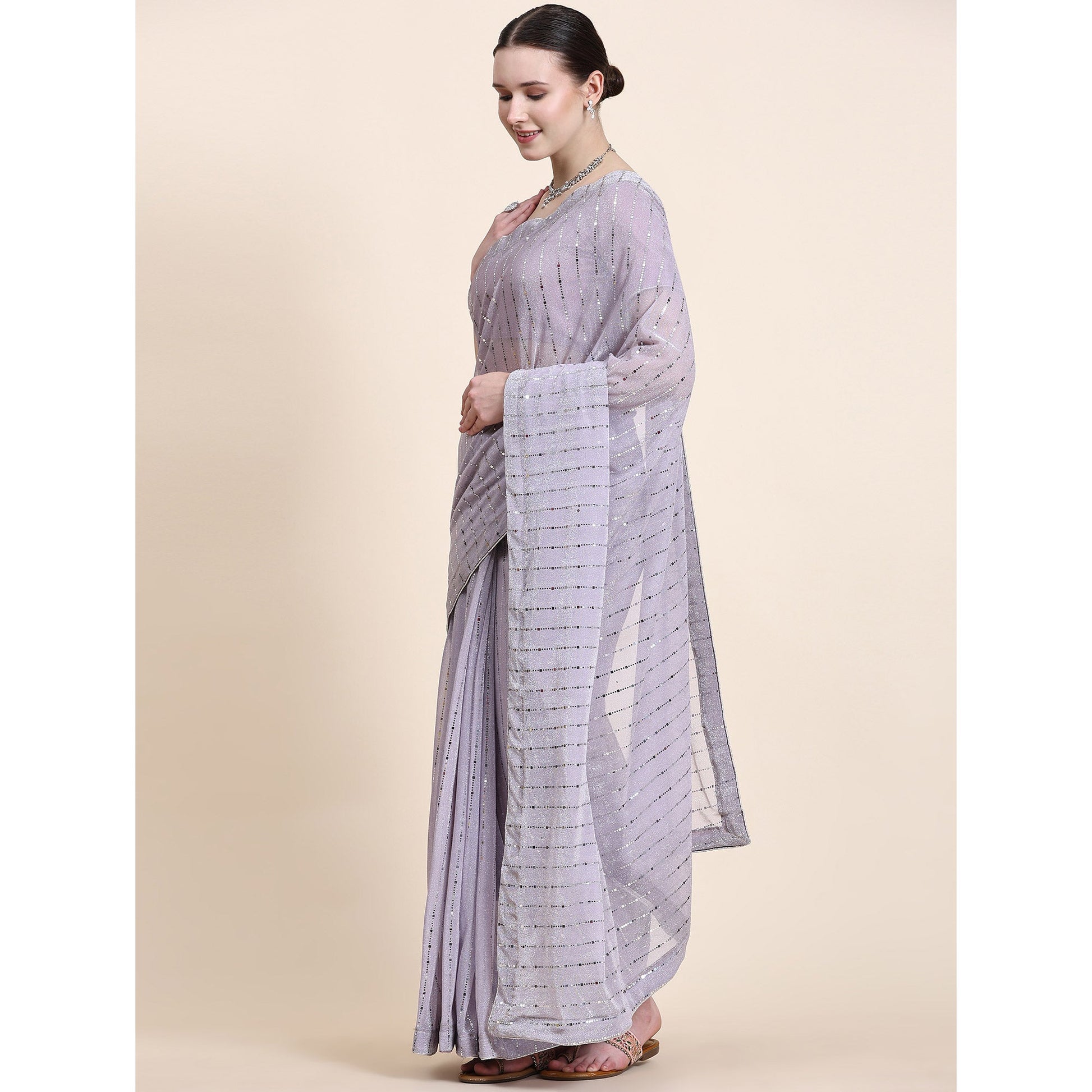 Lavender Tikali Work Lycra Saree