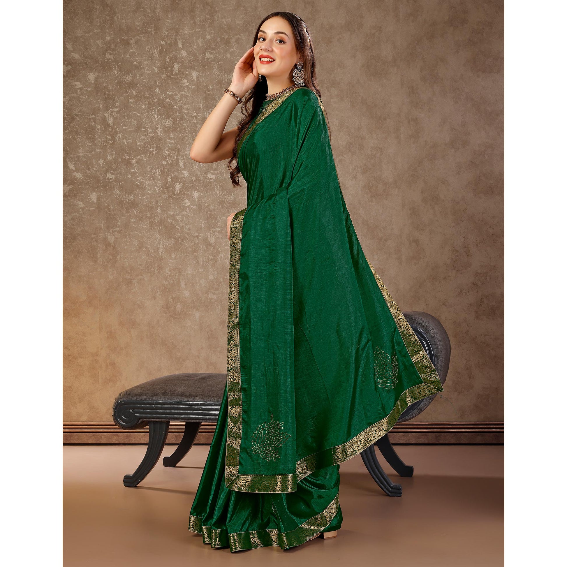 green-floral-swarovski-work-vichitra-silk-saree-with-lace-border