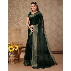 Bottle Green Swarovski Work Chiffon Saree With Woven Border