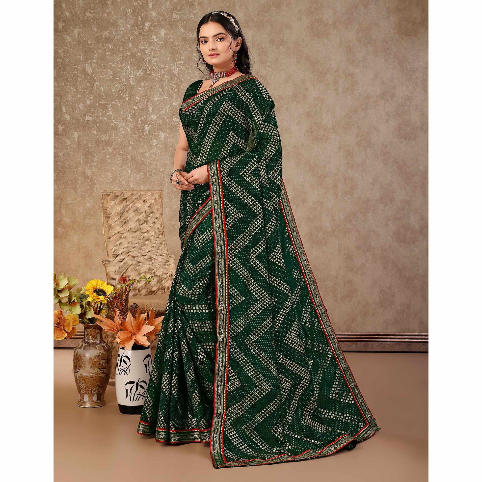 green-foil-printed-chiffon-saree-with-lace-border-5