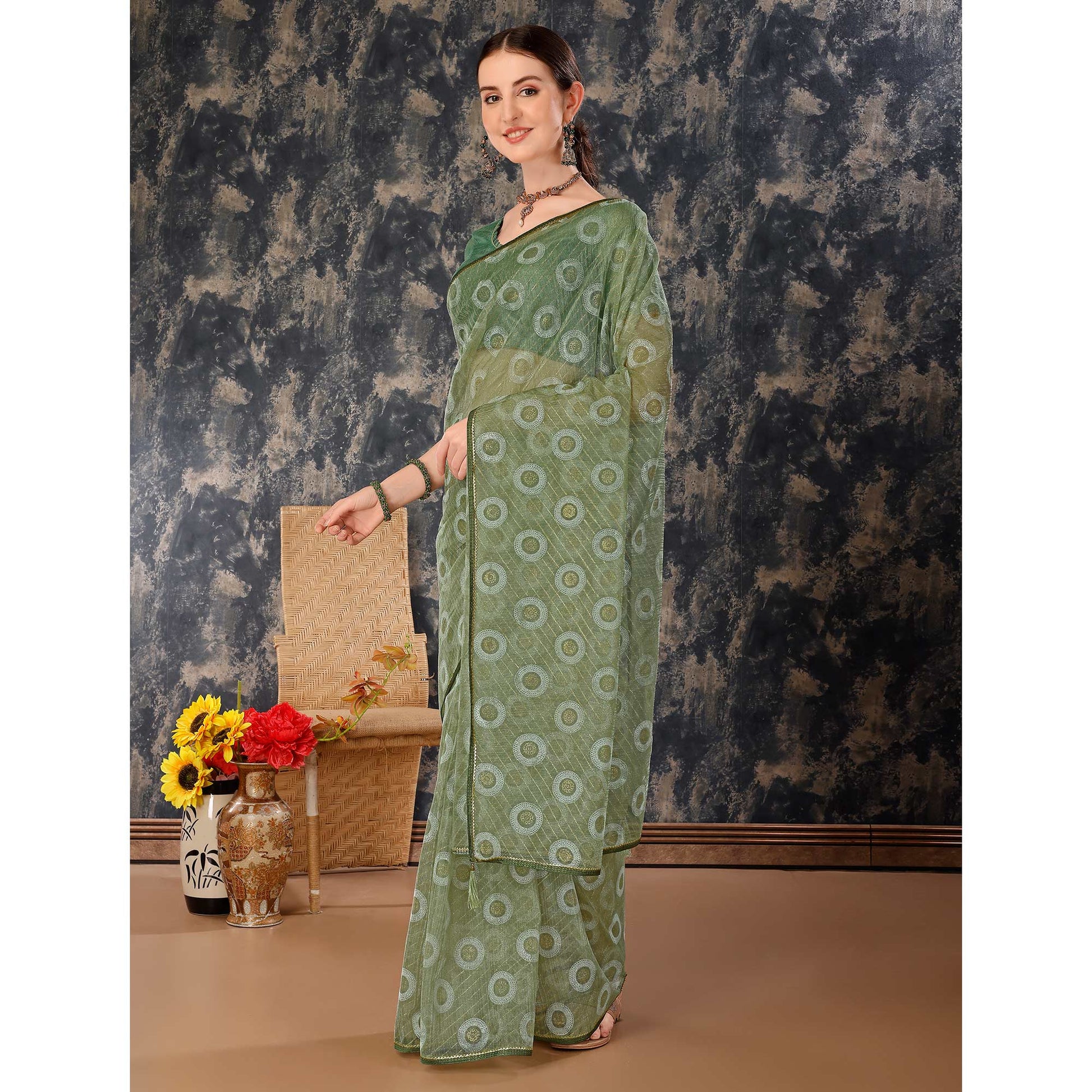 green-printed-with-zari-work-cotton-silk-saree-with-lace-border-1