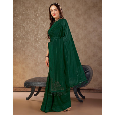 green-swarovski-work-chiffon-saree-with-tassels