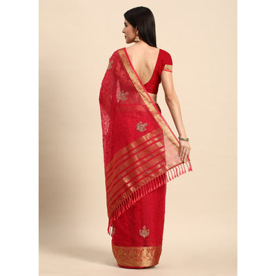 Maroon Floral Embroidered Organza Saree