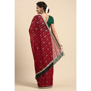 Maroon Foil Printed With Fancy Border Zomato Silk Saree