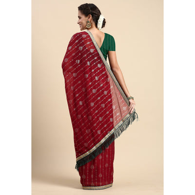 Maroon Foil Printed With Fancy Border Zomato Silk Saree