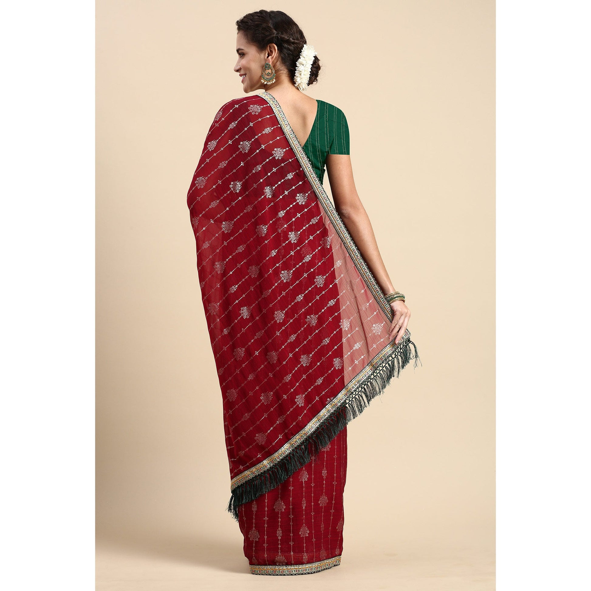Maroon Foil Printed With Fancy Border Zomato Silk Saree