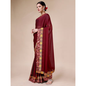 Maroon Swarovski With Bandhani Printed Border Art Silk Saree
