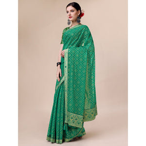 green-bandhani-foil-printed-chiffon-saree-with-tassels