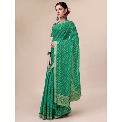 green-bandhani-foil-printed-chiffon-saree-with-tassels