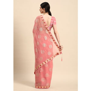 Light Pink Foil Printed With Swarovski Chiffon Saree