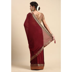 Maroon Swaroski Work With Woven Border Satin Saree