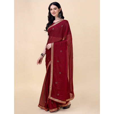 Maroon Swarovski With Sequins Embroidered Chiffon Saree