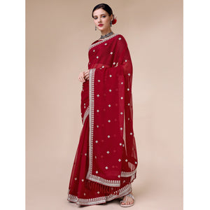 Maroon Sequins Embroidered Chiffon Saree