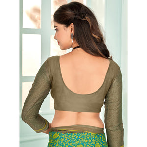 green-floral-printed-chiffon-saree-4