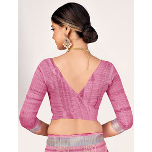 Mauve Printed Cotton Silk Saree With Woven Border