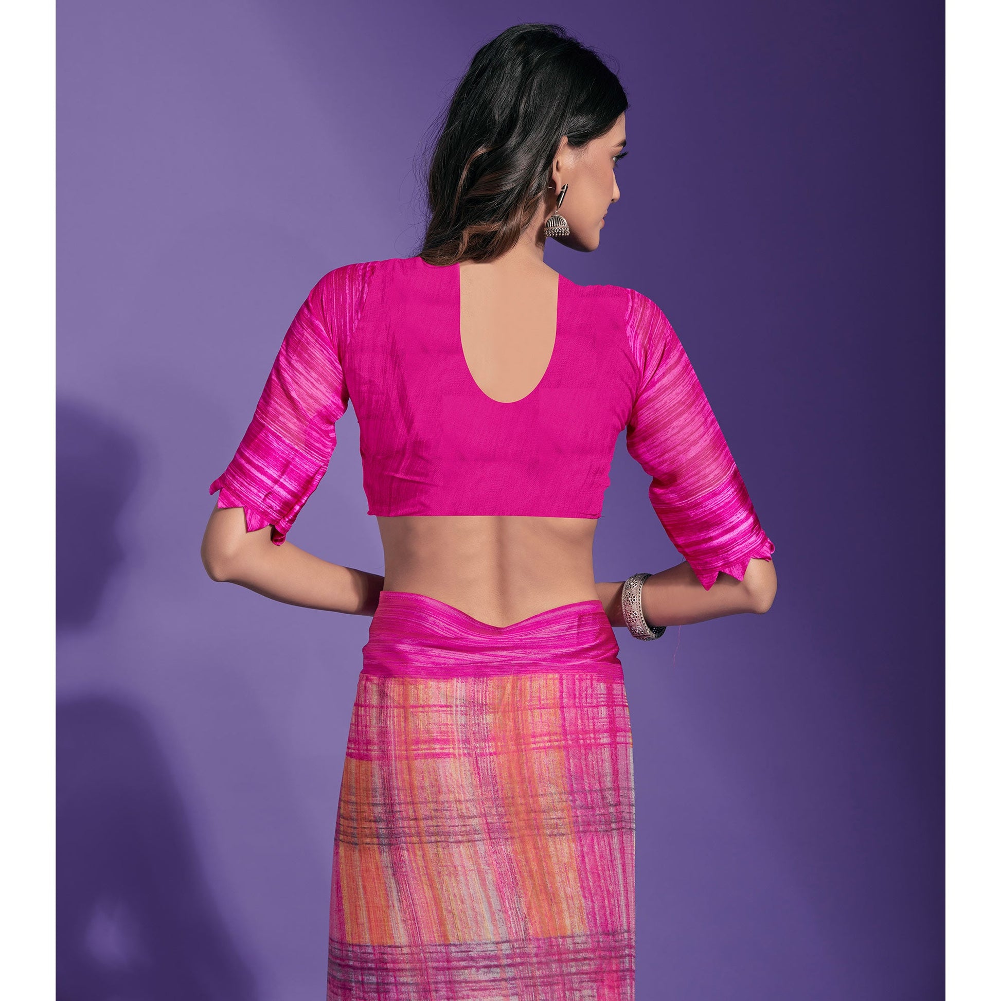 Magenta Printed Chiffon Saree