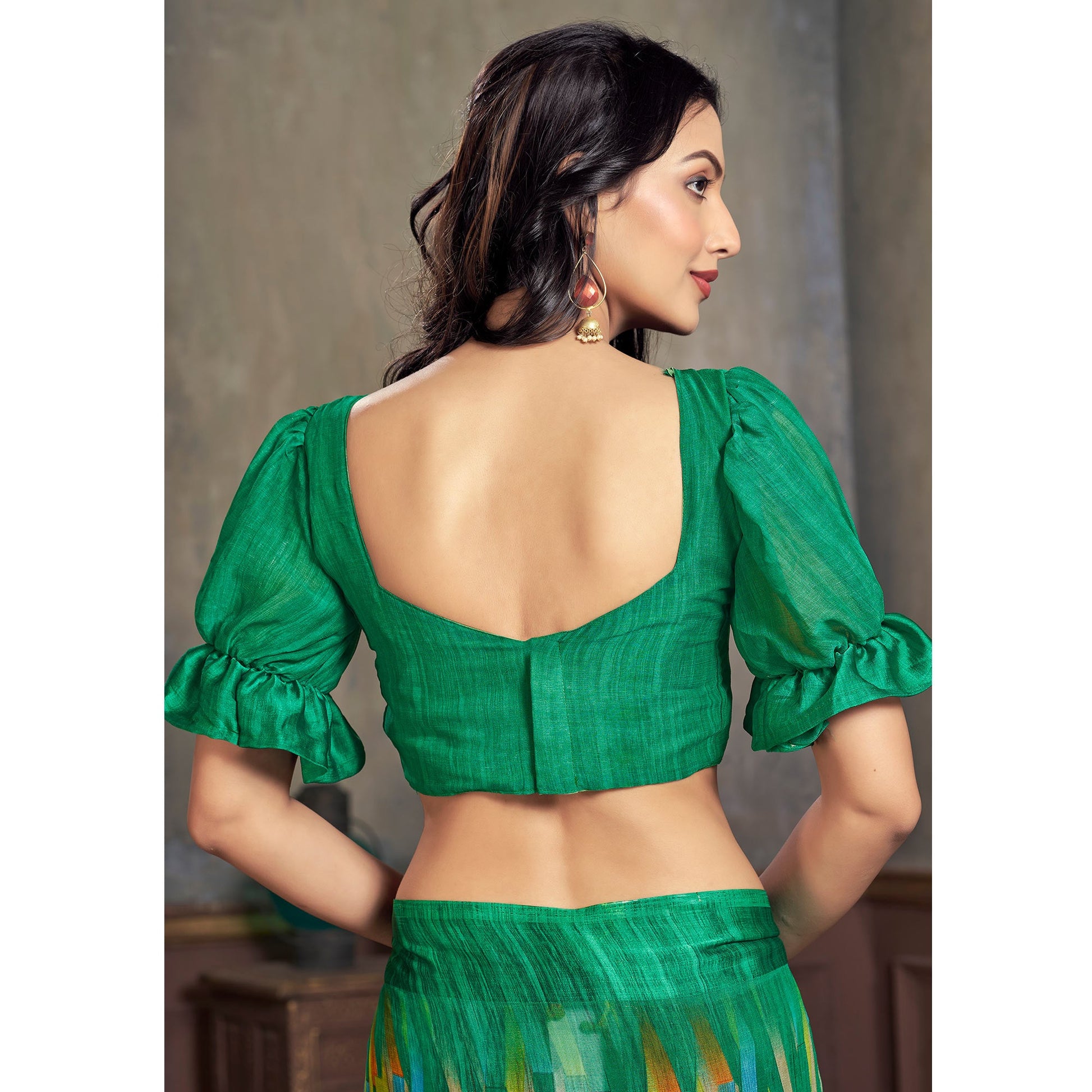 green-printed-chiffon-saree-with-woven-border