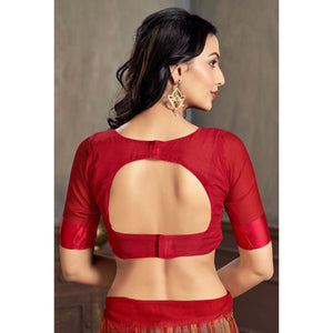 Maroon Printed Chiffon Saree With Woven Border