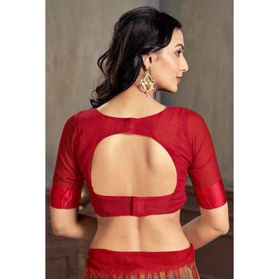 Maroon Printed Chiffon Saree With Woven Border