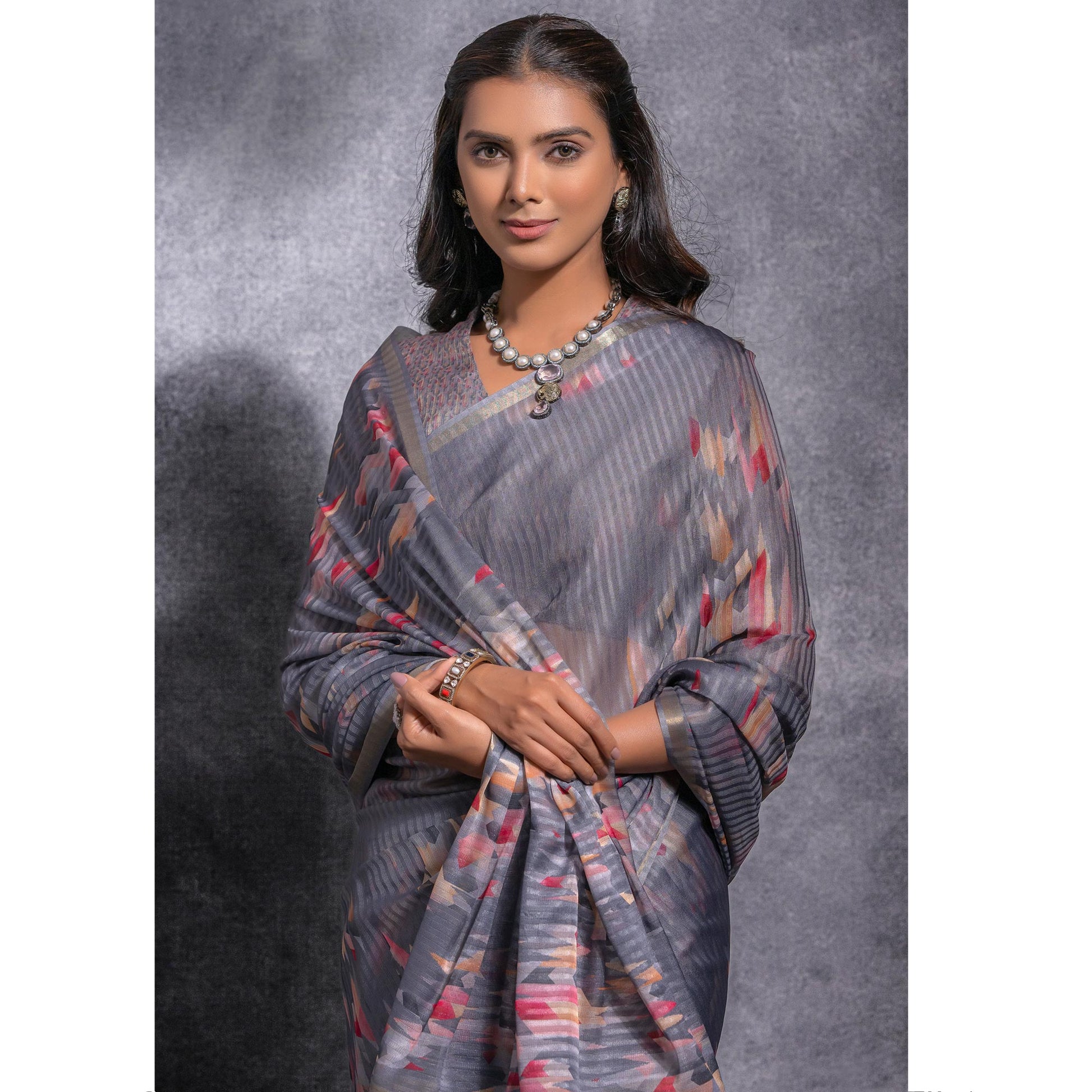 grey-digital-printed-linen-saree-with-woven-border
