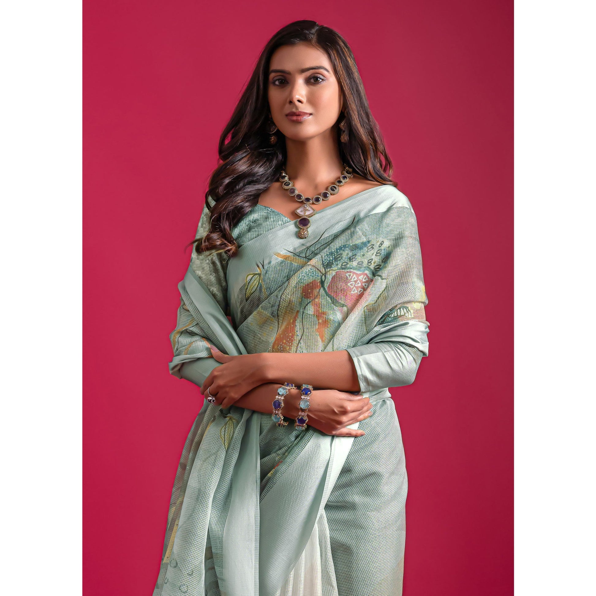 grey-floral-digital-printed-linen-saree-with-woven-border