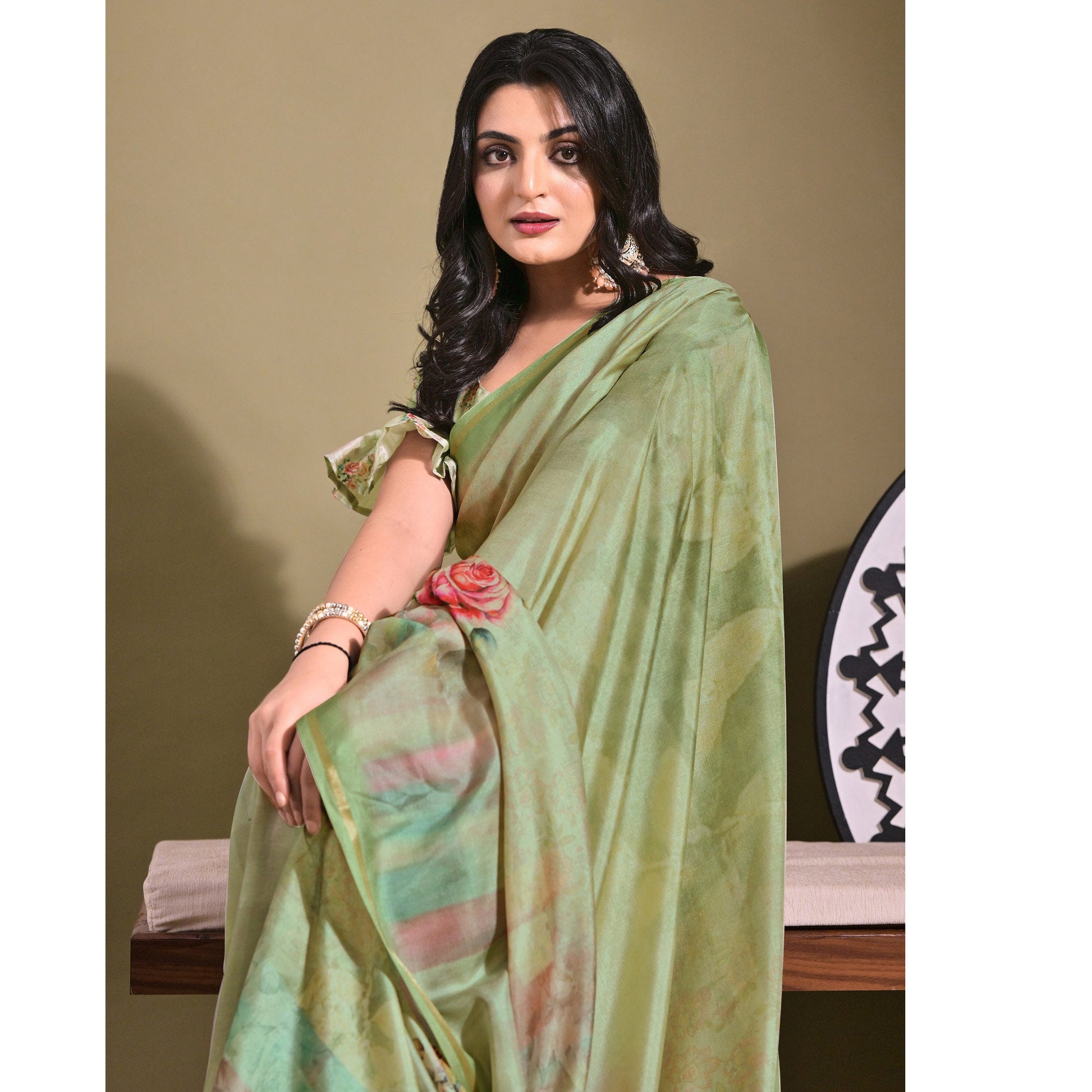 green-floral-digital-printed-tussar-silk-saree