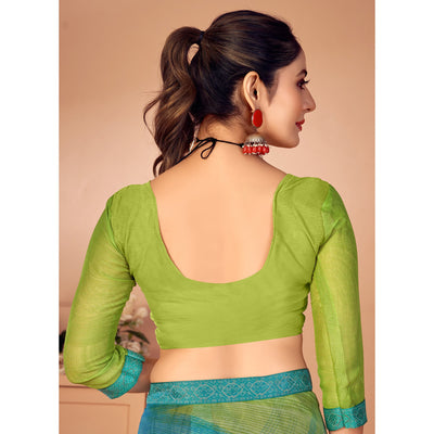 green-turquoise-printed-chiffon-saree-with-lace-border
