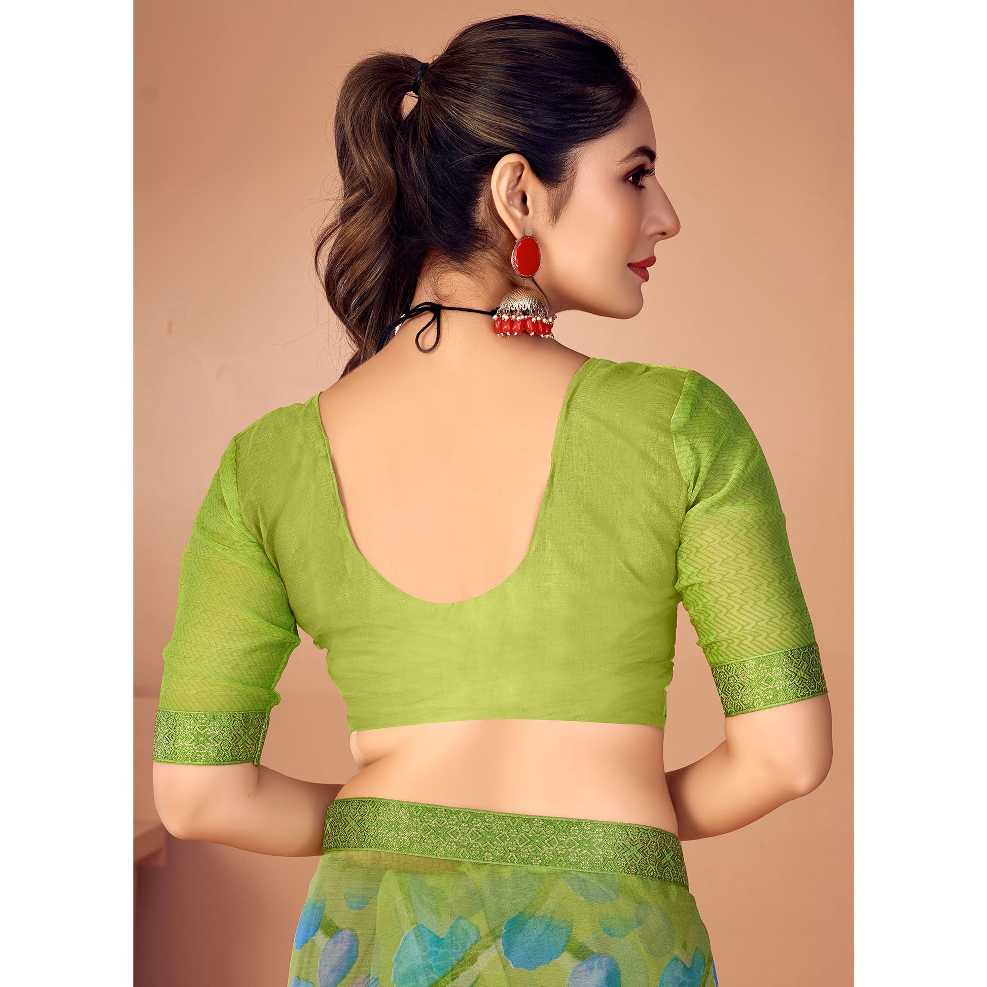 green-printed-chiffon-saree-with-lace-border