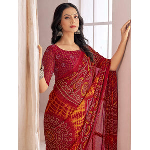 Maroon Bandhani Printed Chiffon Saree