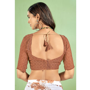 Brown Floral Printed Chiffon Saree