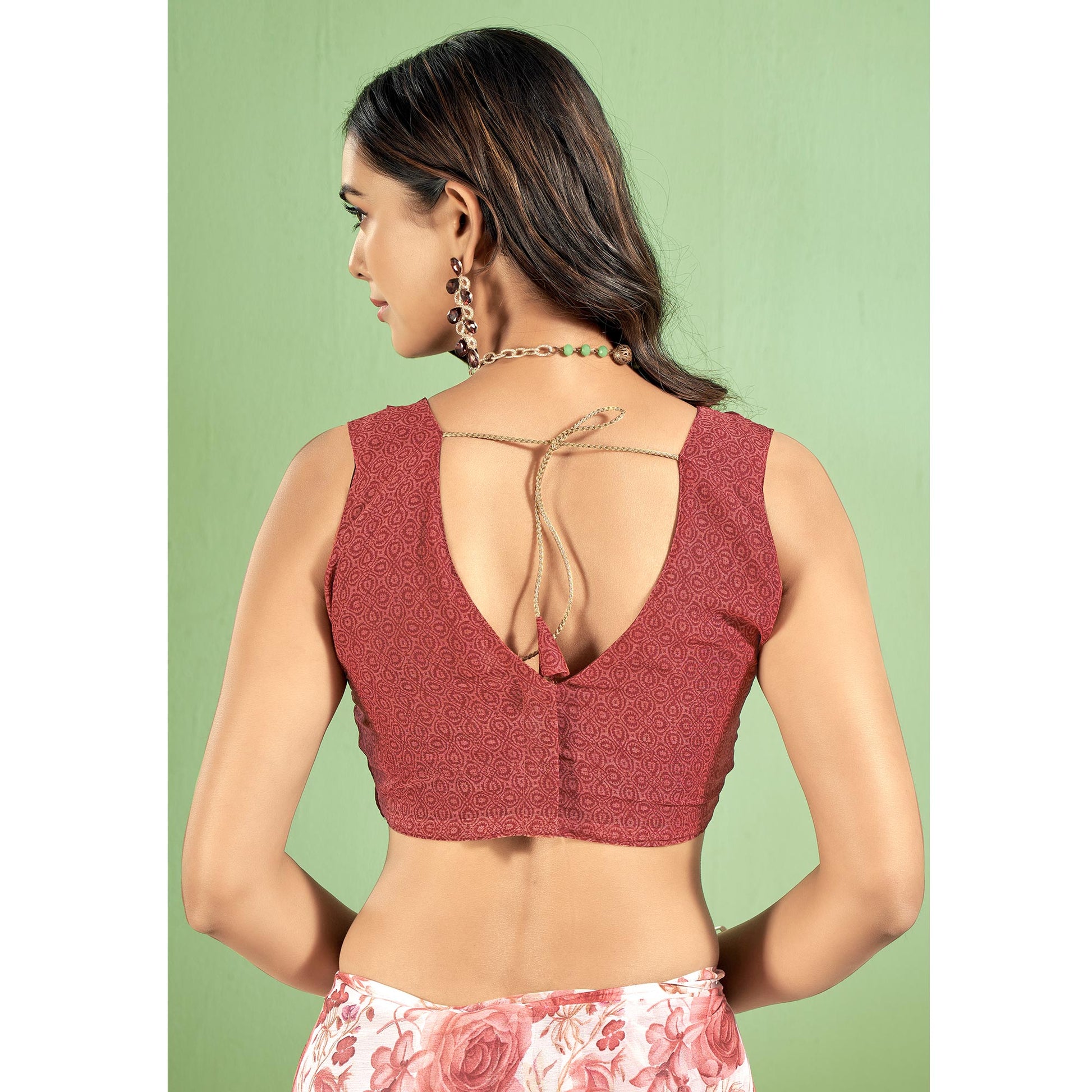 Brick Red Floral Printed Chiffon Saree