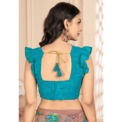 Dust Rose Pink Floral Printed Chiffon Saree