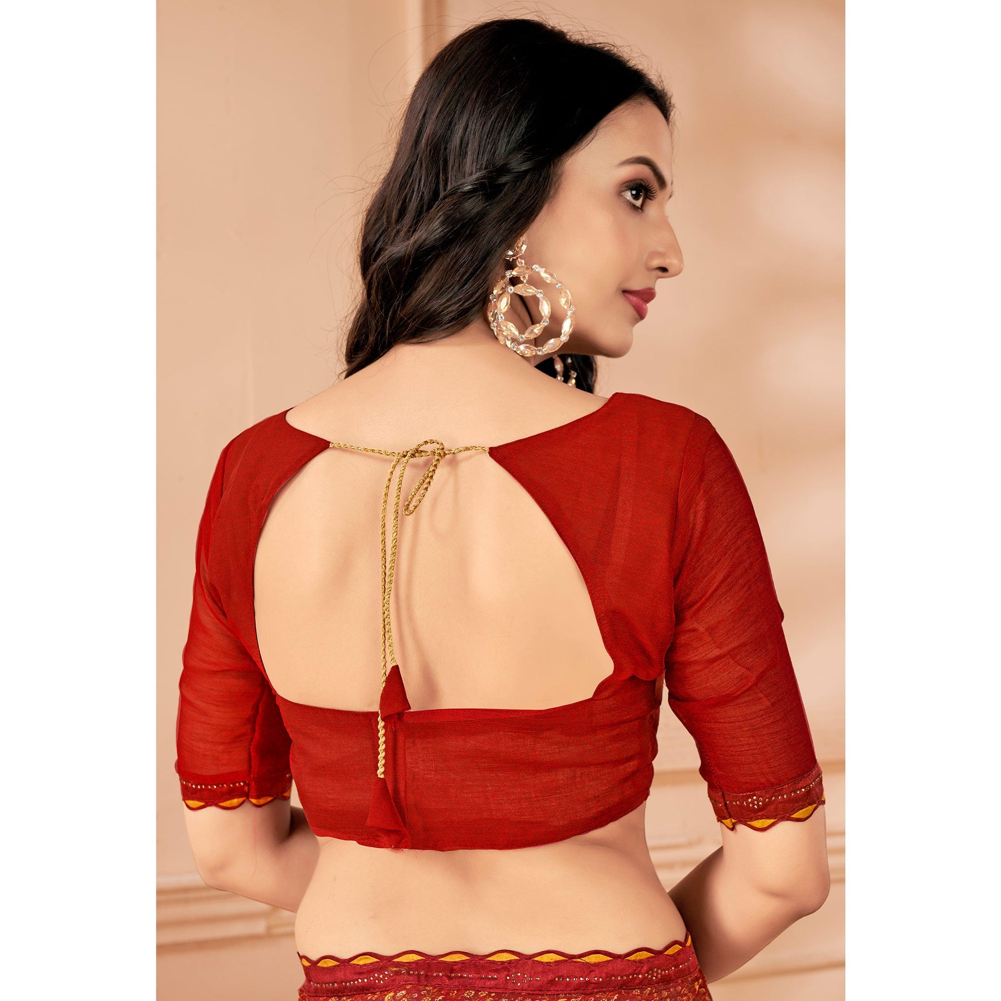 Maroon Printed Chiffon Saree With Lace Border