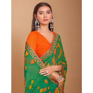 green-geometric-printed-chiffon-saree-6