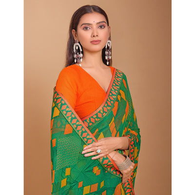 green-geometric-printed-chiffon-saree-6