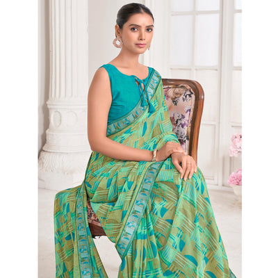 green-geometric-printed-chiffon-saree-with-lace-border-2
