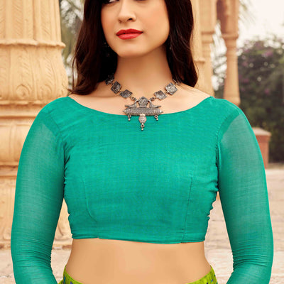 green-abstract-printed-chiffon-saree-2