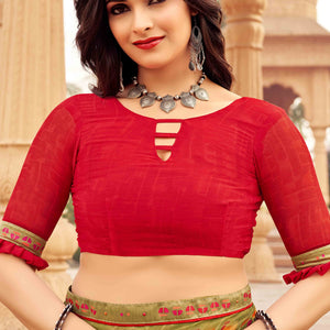 Dull Orange Abstract Printed Chiffon Saree