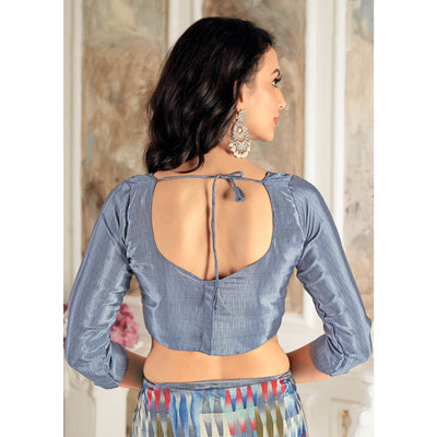 Grey Printed Crepe Silk Saree