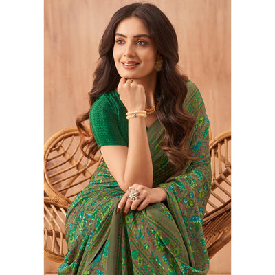 green-floral-printed-crepe-saree-1