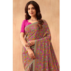 Multicolor Floral Printed Crepe Saree