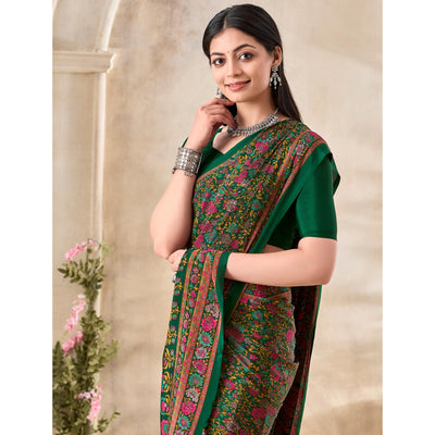 green-floral-printed-crepe-saree-3