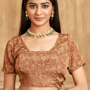 Light Brown Floral Printed Crepe Silk Saree